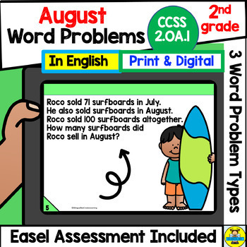 Preview of 2nd Grade Math Word Problems for August CCSS 2.OA.1