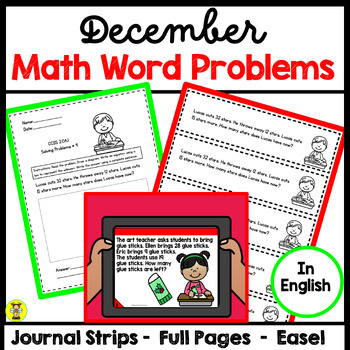 Preview of 2nd Grade Math Word Problems for December in English CCSS 2.OA.1