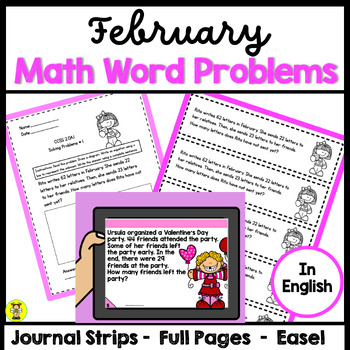 Preview of 2nd Grade Math Word Problems for February in English CCSS 2.OA.1