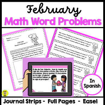 Preview of 2nd Grade Math Word Problems for February in Spanish CCSS 2.OA.1