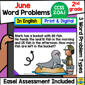 Preview of 2nd Grade Math Word Problems for June in CCSS 2.OA.1