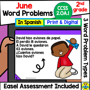 Preview of 2nd Grade Math Word Problems for June in Spanish CCSS 2.OA.1