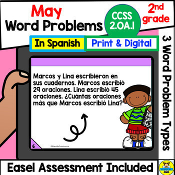 Preview of 2nd Grade Math Word Problems for May in Spanish CCSS 2.OA.1