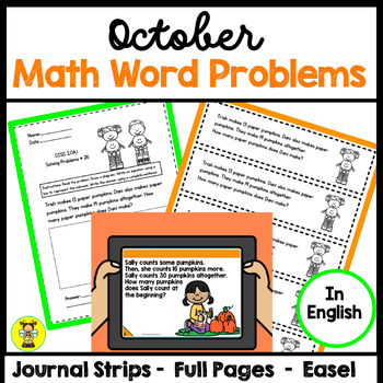 Preview of 2nd Grade Math Word Problems for October in English CCSS 2.OA.1