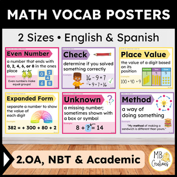Preview of 2nd Grade iReady Math Banners Eng/Spanish Word Wall 2.OA, NBT Vocabulary - Vol 1