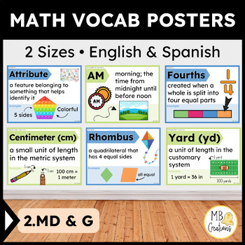 Preview of 2nd Grade iReady Math Eng/Spanish Word Wall Posters 2.MD/G Vocabulary - Vol 2