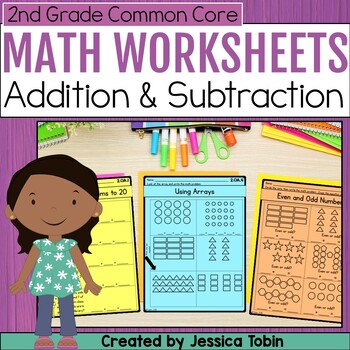 Preview of 2 Digit Addition and Subtraction Worksheets, 2nd Grade Math w Regrouping, Arrays