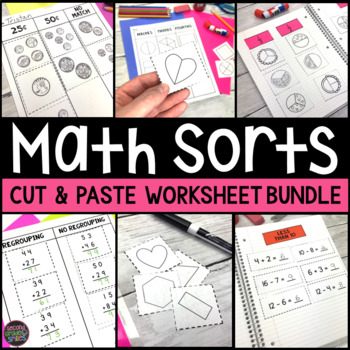 Preview of 2nd Grade Math Worksheets - Cut and Paste Math Sorts - Printable Math Centers