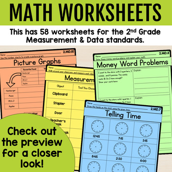 2nd grade math worksheets measurement and data digital printables google slides