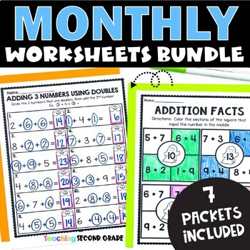 Preview of 2nd Grade Math Worksheets Bundle - with Thanksgiving Practice Review November