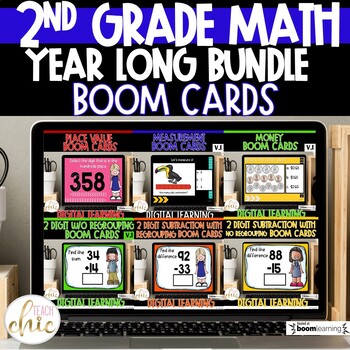 Preview of 2nd Grade Math Year Long Boom Card Bundle