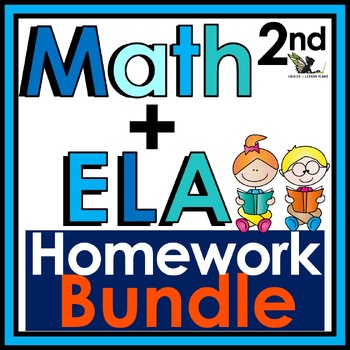 Preview of 2nd Grade Math and ELA Homework, Morning Work, and Review Bundle