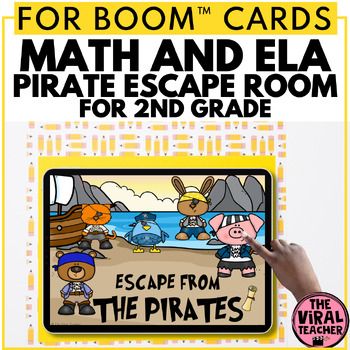 Preview of 2nd Grade Math and ELA Pirate Escape Room Boom™ Cards