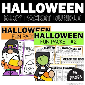 Preview of 2nd Grade Math and ELA Puzzles - Halloween Busy Work Worksheets October Fall Fun