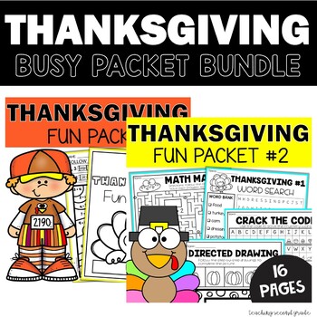 Preview of 2nd Grade Math and ELA Puzzles - Thanksgiving Busy Work Worksheets November Fall