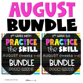 Preview of 2nd Grade Math and Language Arts Boom Cards August (weeks 1-4) Bundle 41 sets