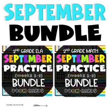 Preview of 2nd Grade Math and Language Arts Boom Cards September Bundle 40 sets