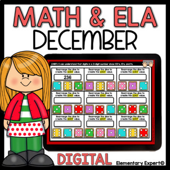 Preview of 2nd Grade Math and Language Digital Worksheets for Christmas 