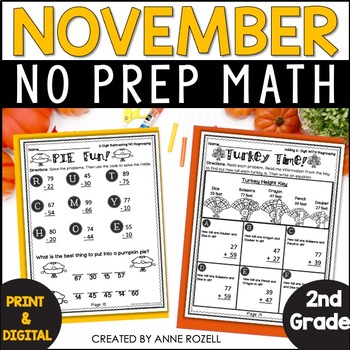 Preview of November Math Worksheets 2nd Grade