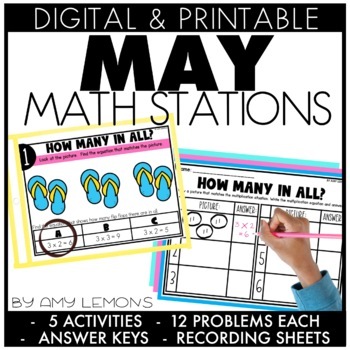 Preview of 2nd Grade May NO PREP Math Centers for Summer | Math Stations