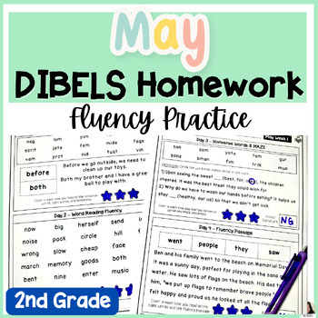 Preview of 2nd Grade May Reading Fluency Homework DIBELS 8 | NWF, WRF, ORF, MAZE HW