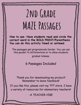 Preview of 2nd Grade Maze Passages