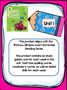 Preview of 2nd Grade McGraw Hill Open Court Unit 1 Weekly Study Guides