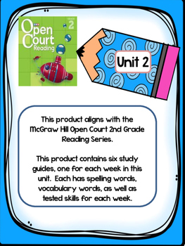 Preview of 2nd Grade McGraw Hill Open Court Unit 2 Weekly Study Guides