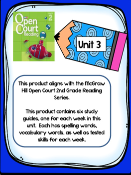 Preview of 2nd Grade McGraw Hill Open Court Unit 3 Weekly Study Guides