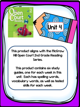 Preview of 2nd Grade McGraw Hill Open Court Unit 4 Weekly Study Guides