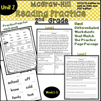 Preview of 2nd Grade McGraw Hill Wonders Reading Practice Comprehension Unit 2 Weeks 1-5