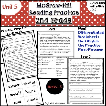 Preview of 2nd grade Wonders Reading Practice Comprehension Unit 5 Weeks 1-5 2023