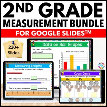 Preview of 2nd Grade Measurement Worksheets Slides Count Money Comparing Length Tell Time