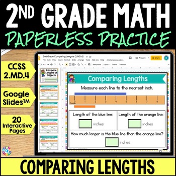 Preview of Compare Lengths Worksheets 2nd Grade Measurement in Inches & Centimeters Slides