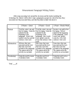 Preview of 2nd Grade Measurement Paragraph Writing Rubric
