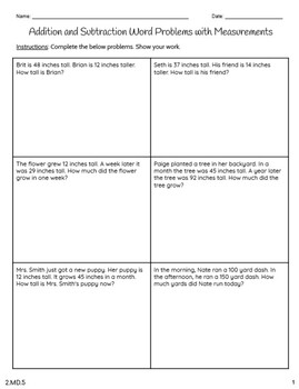 2nd Grade: Measurement Word Problems {2.MD.5} by The Busy Mind of a Teacher