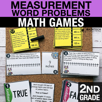 Preview of 2nd Grade Math Centers Measurement Word Problems Task Cards 2.MD.5 & 2.MD.6