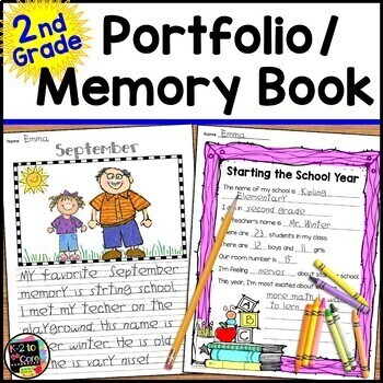 Preview of 2nd Grade Yearlong Memory Book | Paragraph Writing Prompts | Student Portfolio