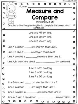 2nd Grade Module 2 Lesson 6 Supplemental Worksheet - Measure and Compare