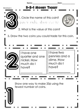 Preview of 2nd Grade Money 3-2-1 Assessment, Activity Graphic Organizer