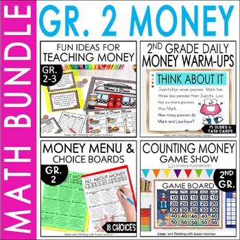 Preview of 2nd Grade Money Math Games, Projects, Task Cards, Warm-Ups Activities Bundle