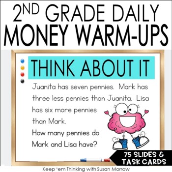 Preview of 2nd Grade Money Math Warm Up - Slides - Task Cards | Number Talks - Review