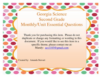 Preview of 2nd Grade Monthly Science Essential Questions