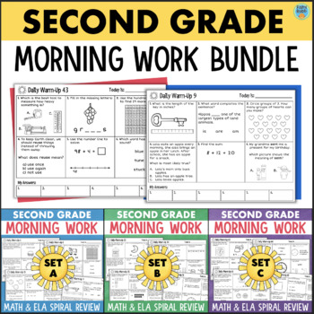 Preview of Morning Work Packets Grade 2 Math & ELA Reading Bell Ringers Daily Spiral Review