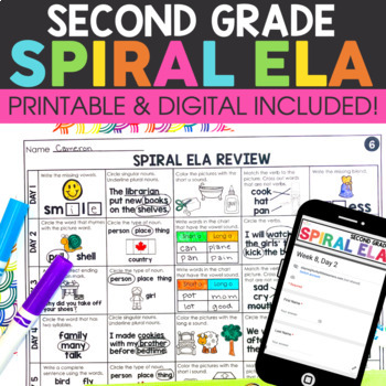 Preview of ELA Morning Work 2nd Grade - Spiral ELA Review Bundle - with Digital Resources