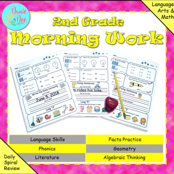 Preview of 2nd Grade Morning Work Math & ELA Spiral Review - Distance Learning, Easel, PDF