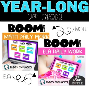Preview of 2nd Grade Morning Work Math and ELA Boom Cards | Digital Morning Work
