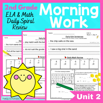Preview of 2nd Grade Morning Work Math and ELA Daily Spiral Review UNIT 2