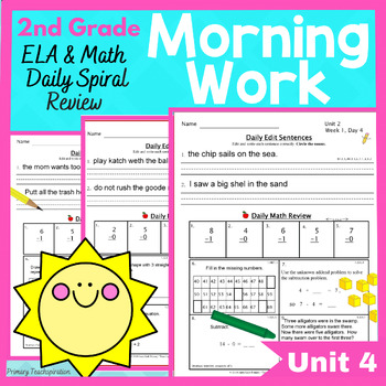 Preview of 2nd Grade Morning Work Math and ELA Daily Spiral Review UNIT 4