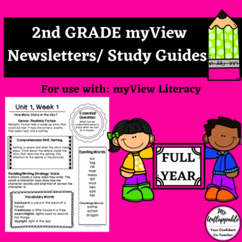 Preview of 2nd Grade My View Literacy Parent Newsletters| Student Study Guides for All Year